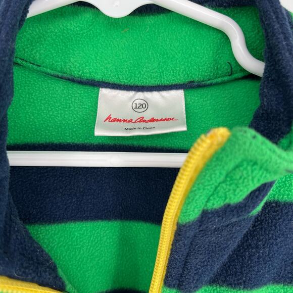 Hanna Andersson Microfleece Zipneck Book Green Navy Stripe Quarter Zip Sz 6-7 - Picture 8 of 8